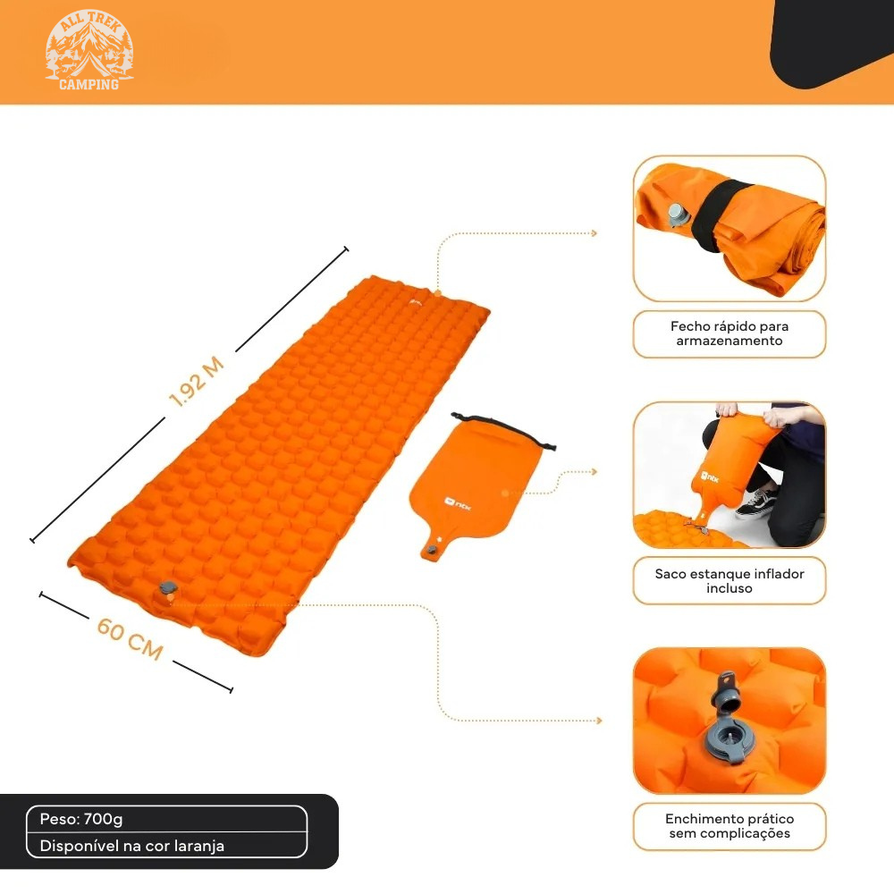 Colchonete Inflável 192x60x5cm Nylon TPU Sleep Pack