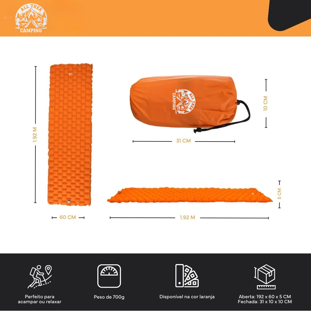 Colchonete Inflável 192x60x5cm Nylon TPU Sleep Pack